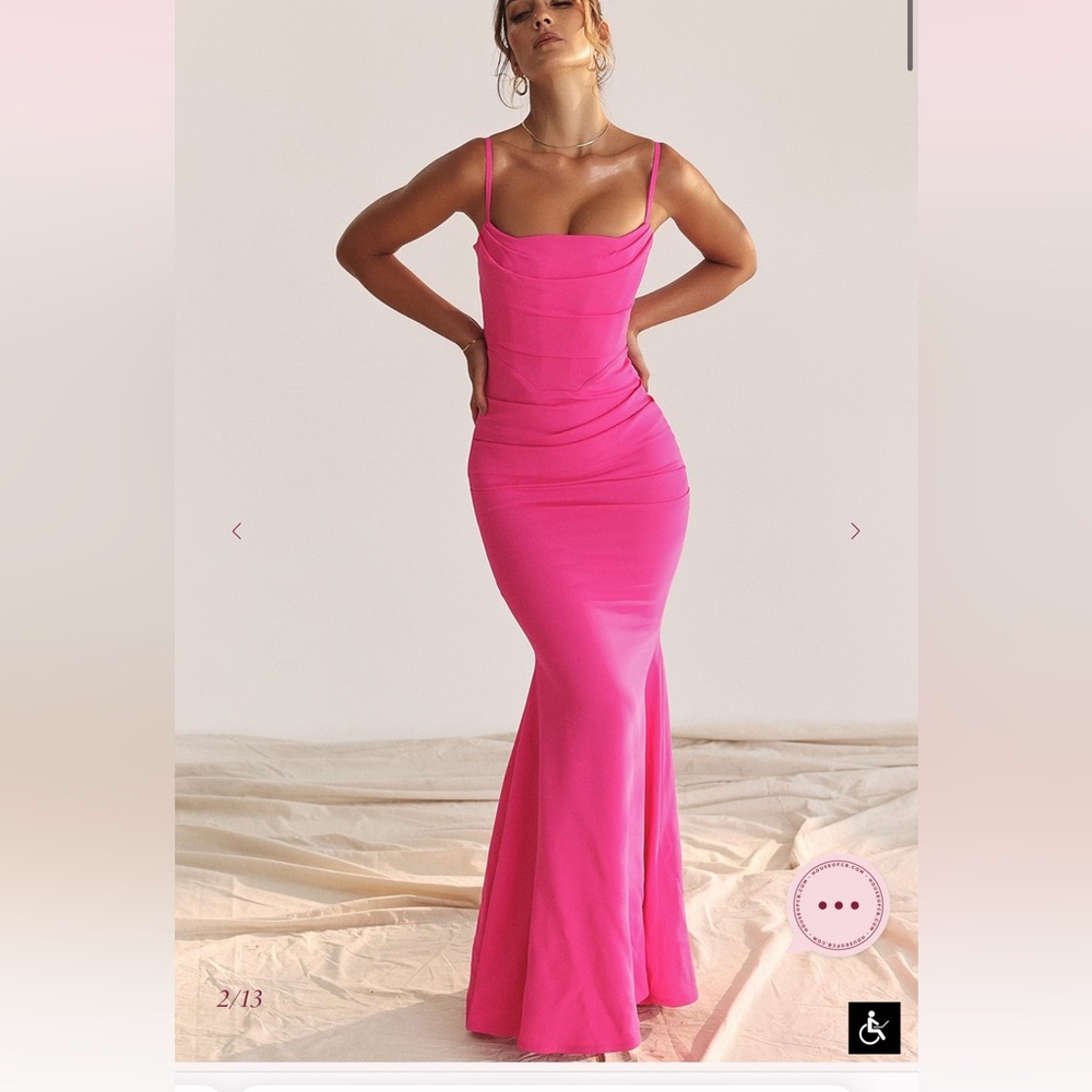 NWOT House Of CB Milena Corset Hot Pink Maxi Mermaid Dress Sz XS